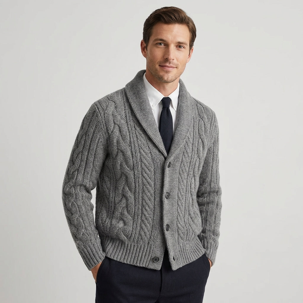 Valdrenz - Knaplukket Herrecardi Med Sjalskrave