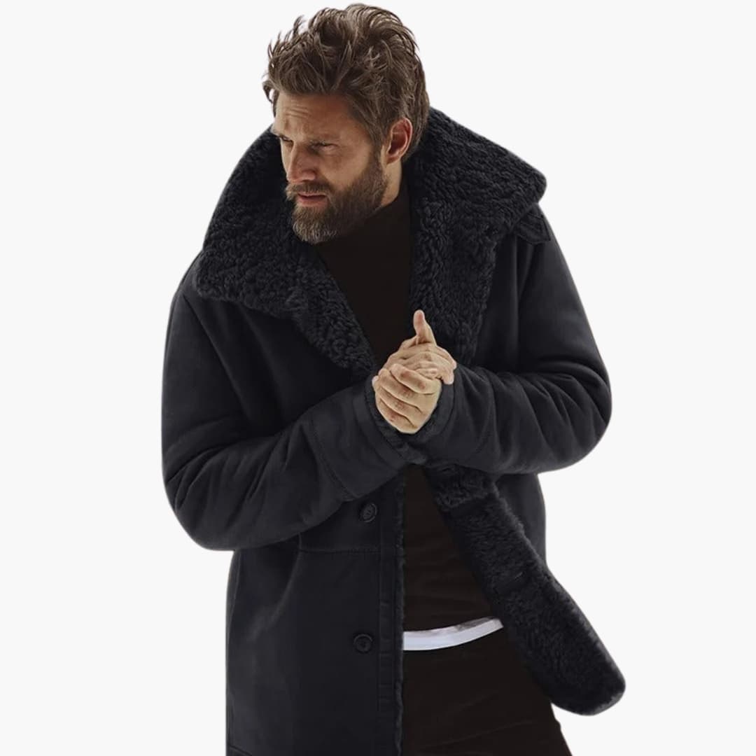 Veste d'hiver pour hommes avec large col et doublure en polaire | Veste chaude pour homme avec boutons