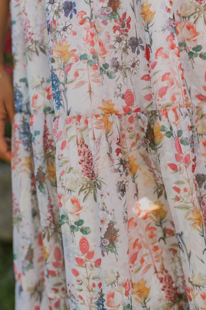 Vestido midi Cordelia para mulheres com estampa floral e corpete franzido | Arejado, feminino e adequado para gravidez
