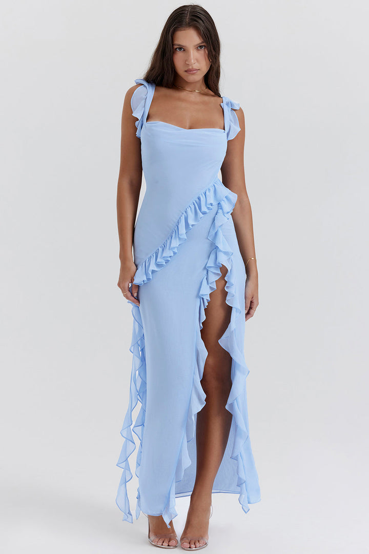 Vestido feminino elegante de Ariella com babados e design arejado | Festivo e figura lisonjeira