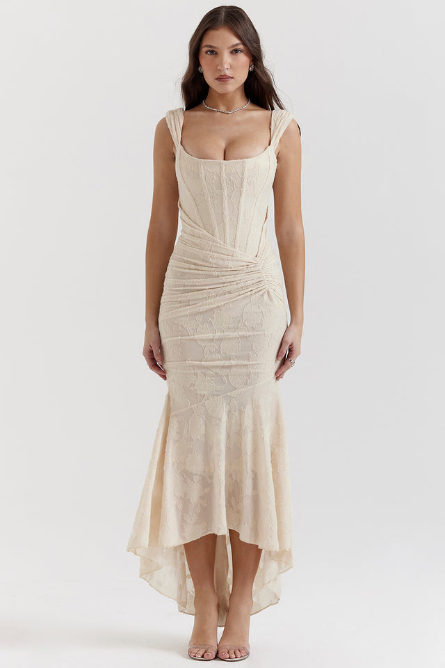 Vestido de noite Zoey para mulheres | Vestido lilás com rendas florais e caimento assimétrico