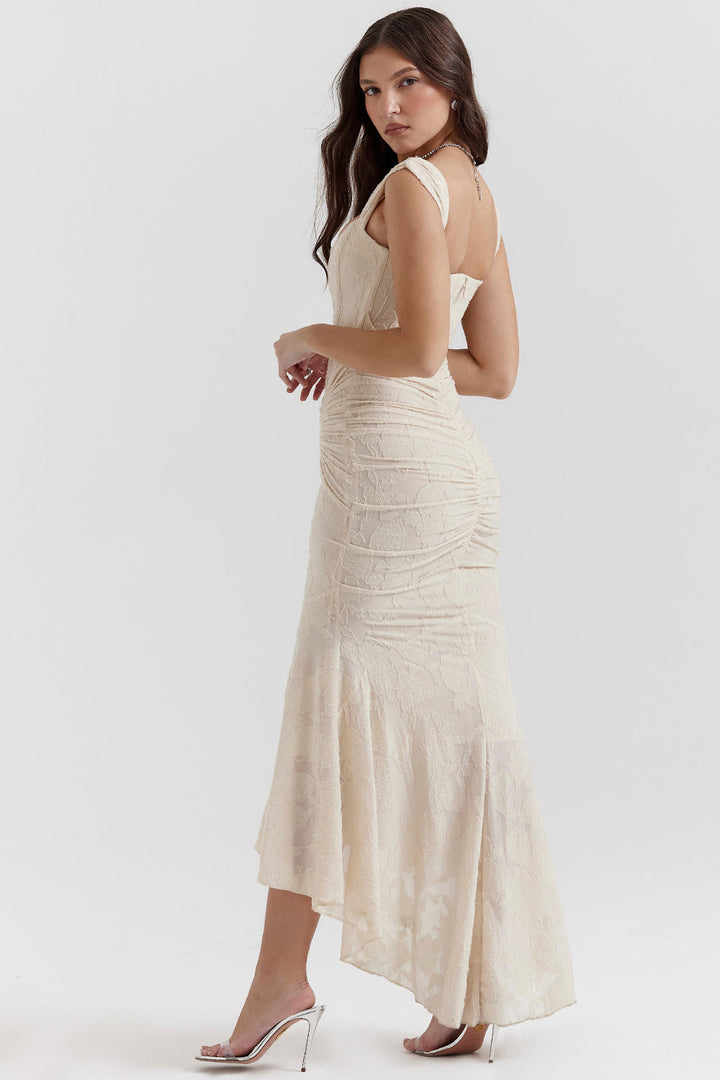 Vestido de noite Zoey para mulheres | Vestido lilás com rendas florais e caimento assimétrico