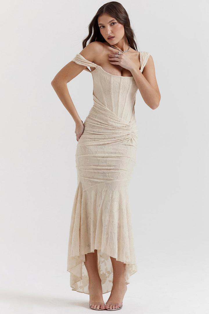 Vestido de noite Zoey para mulheres | Vestido lilás com rendas florais e caimento assimétrico