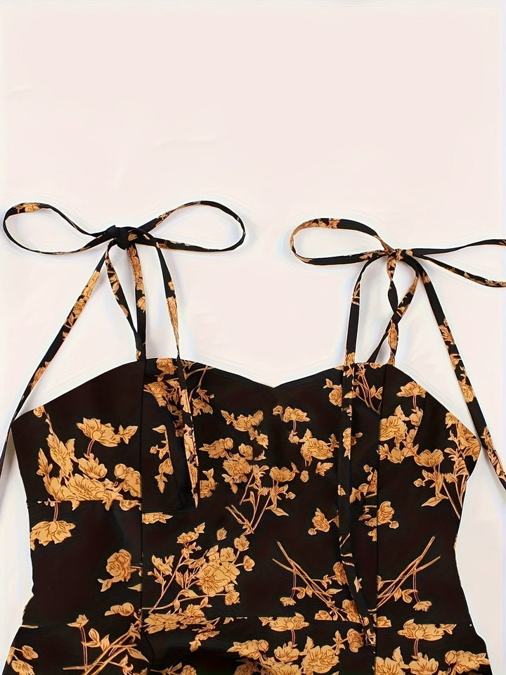 Λιλά αμάνικο φόρεμα με λουλούδια για γυναίκες | γλυκό ντεκολτέ και ρομαντικό στυλ