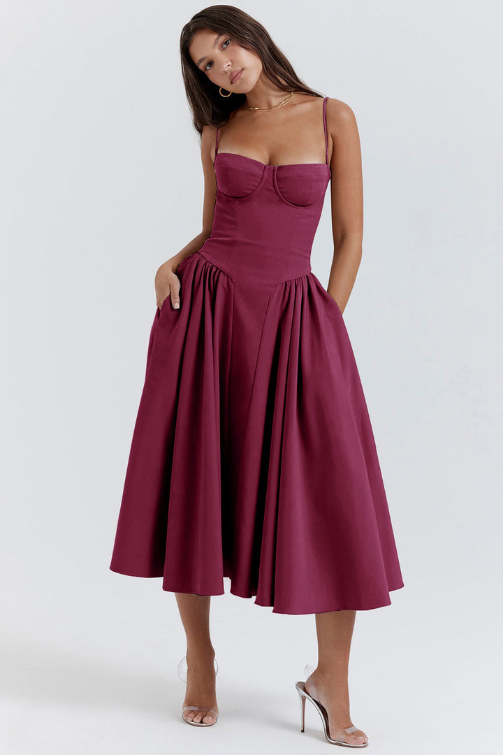 Vestido de verão Élodie Grace para mulheres | Vestido elegante com corpete, alças e saia rodada