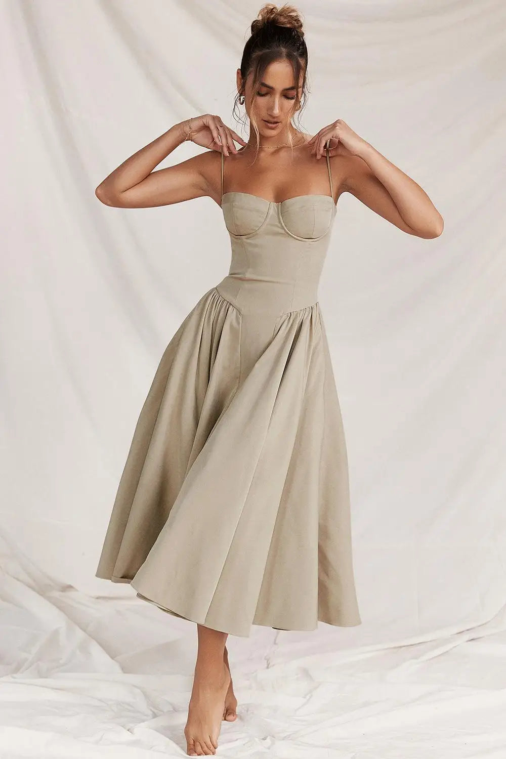Vestido de verão Élodie Grace para mulheres | Vestido elegante com corpete, alças e saia rodada
