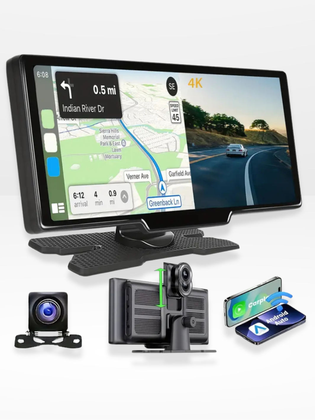 Bezdrátová CarPlay obrazovka s vestavěnou 4K palubní kamerou a volitelnou couvací kamerou – 10,26" IPS displej