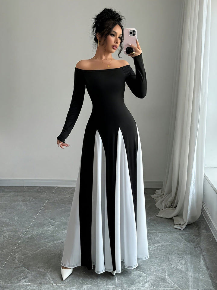 Μελωδία φόρεμα με ανοιχτούς ώμους | μακριά μανίκια & μαγευτική κομψότητα