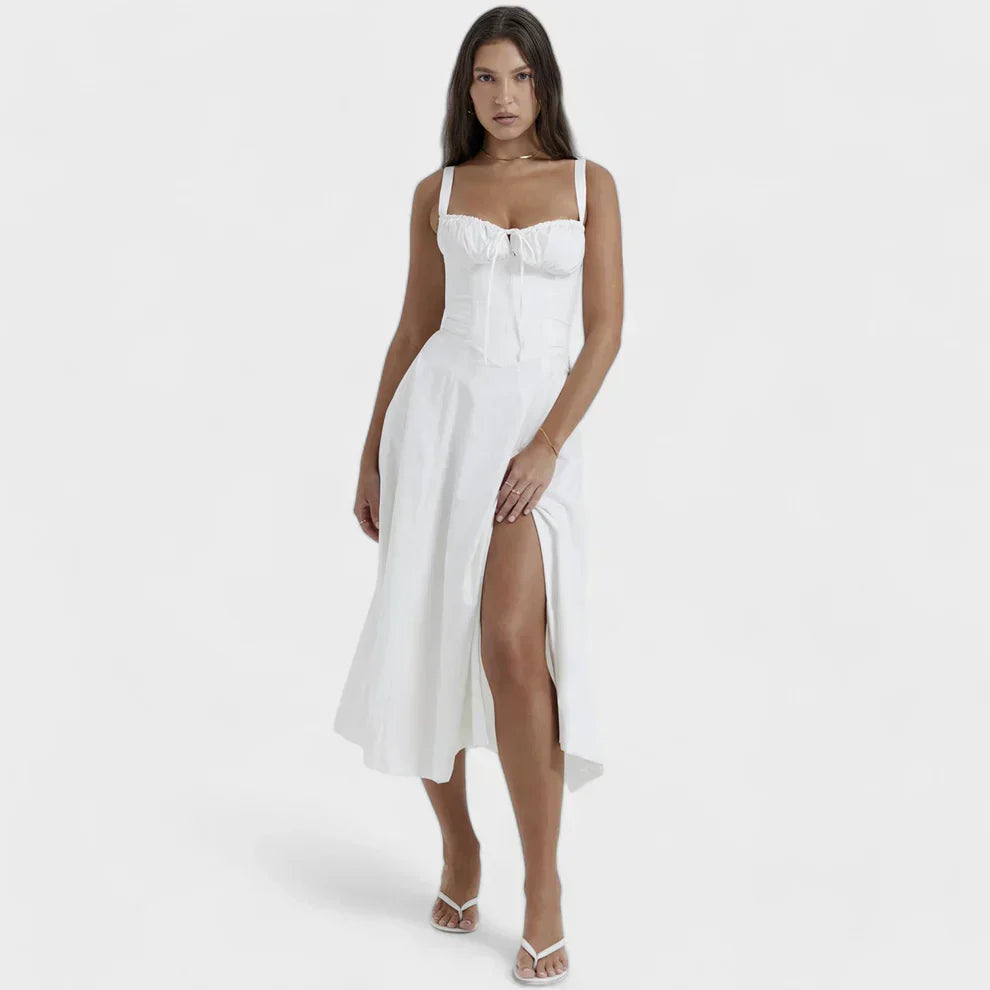 Korsetové midišaty s rozparkem | Elegantní střih | Nastavitelné ramínka