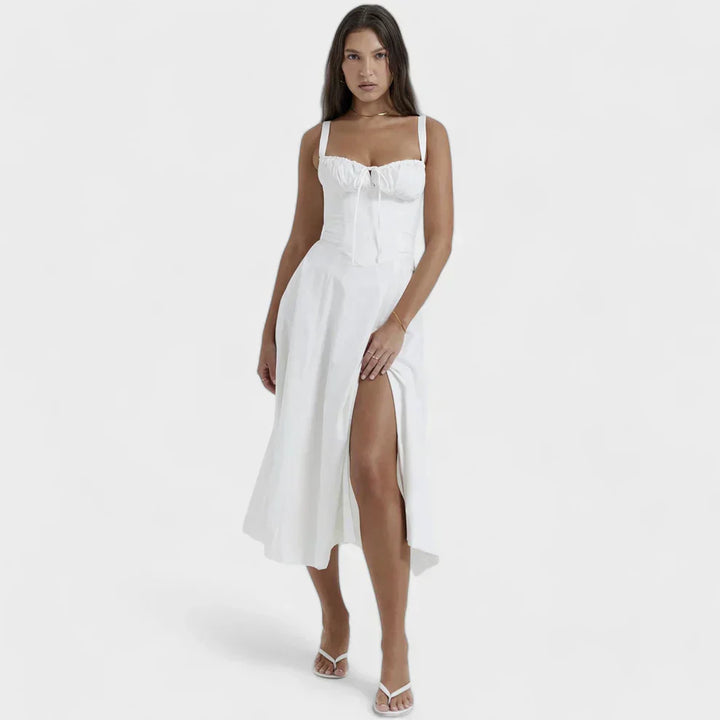 Korsetové midišaty s rozparkem | Elegantní střih | Nastavitelné ramínka