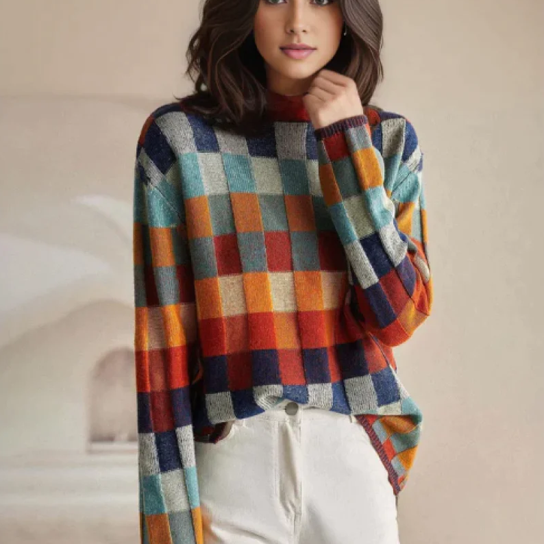 Adalynn Oversized vícebarevný kostkovaný svetr | Pohodlí a skvělý styl