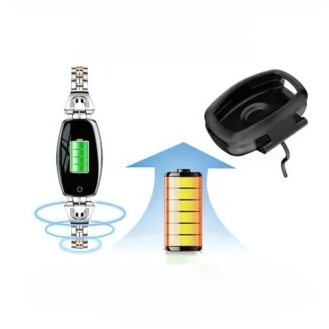 Smartwatch med opladningsindikator, trådløs oplader og batteriikon. Moderne teknologi, bærbar enhed, hurtig opladning, digitalt ur.