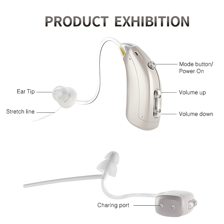 Rechargeable Bluetooth hearing aids with noise reduction | clear sound and comfort