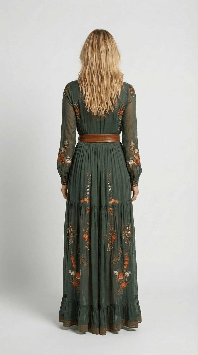 Robe longue élégante avec imprimé bohème et ceinture à nouer à la taille