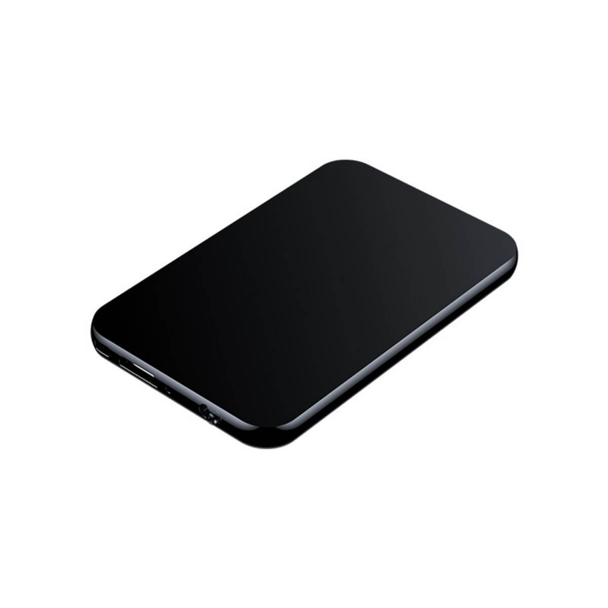 Sort ekstern harddisk med slankt design, USB-tilslutning og høj kapacitet. Perfekt til sikker datalagring og backup. Ideel til PC og Mac.