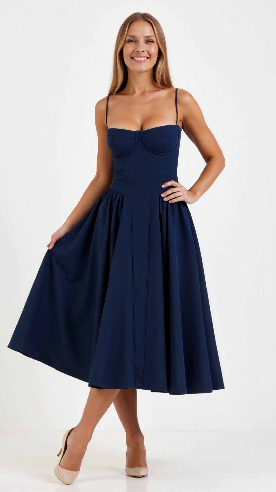 Robe midi fleurie avec corsage à lacets et encolure en forme de cœur