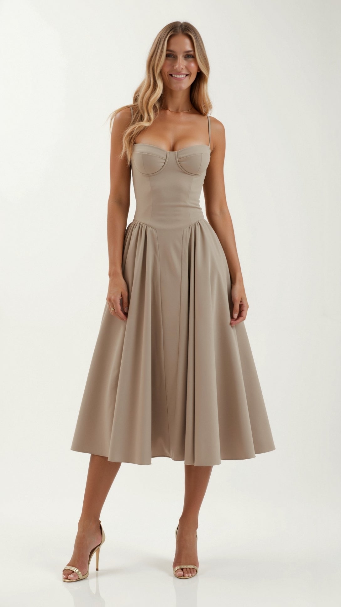 Robe midi fleurie avec corsage à lacets et encolure en forme de cœur