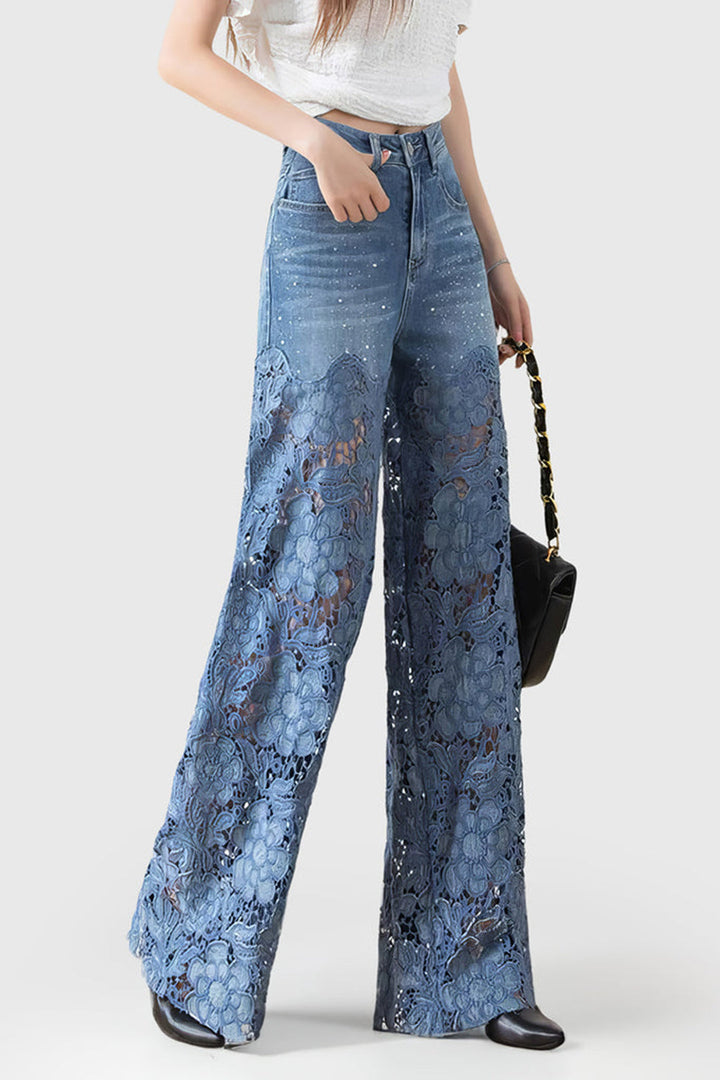 Valeria skinny farkut naisille | vartalonmyötäinen denim korkealla vyötäröllä, pitsikoristeilla ja joustavuudella