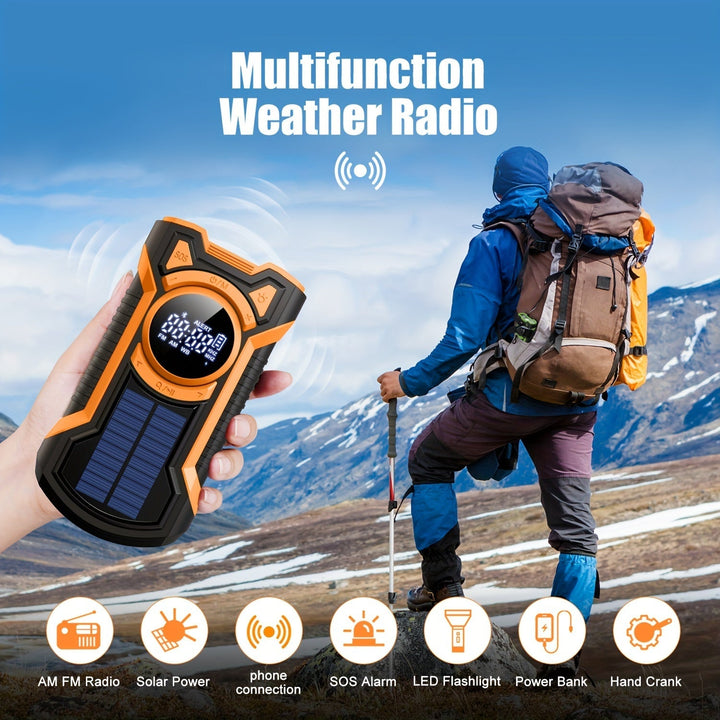 Radio de emergencia multifuncional - AM/FM/NOAA, lámpara, SOS, carga solar y USB