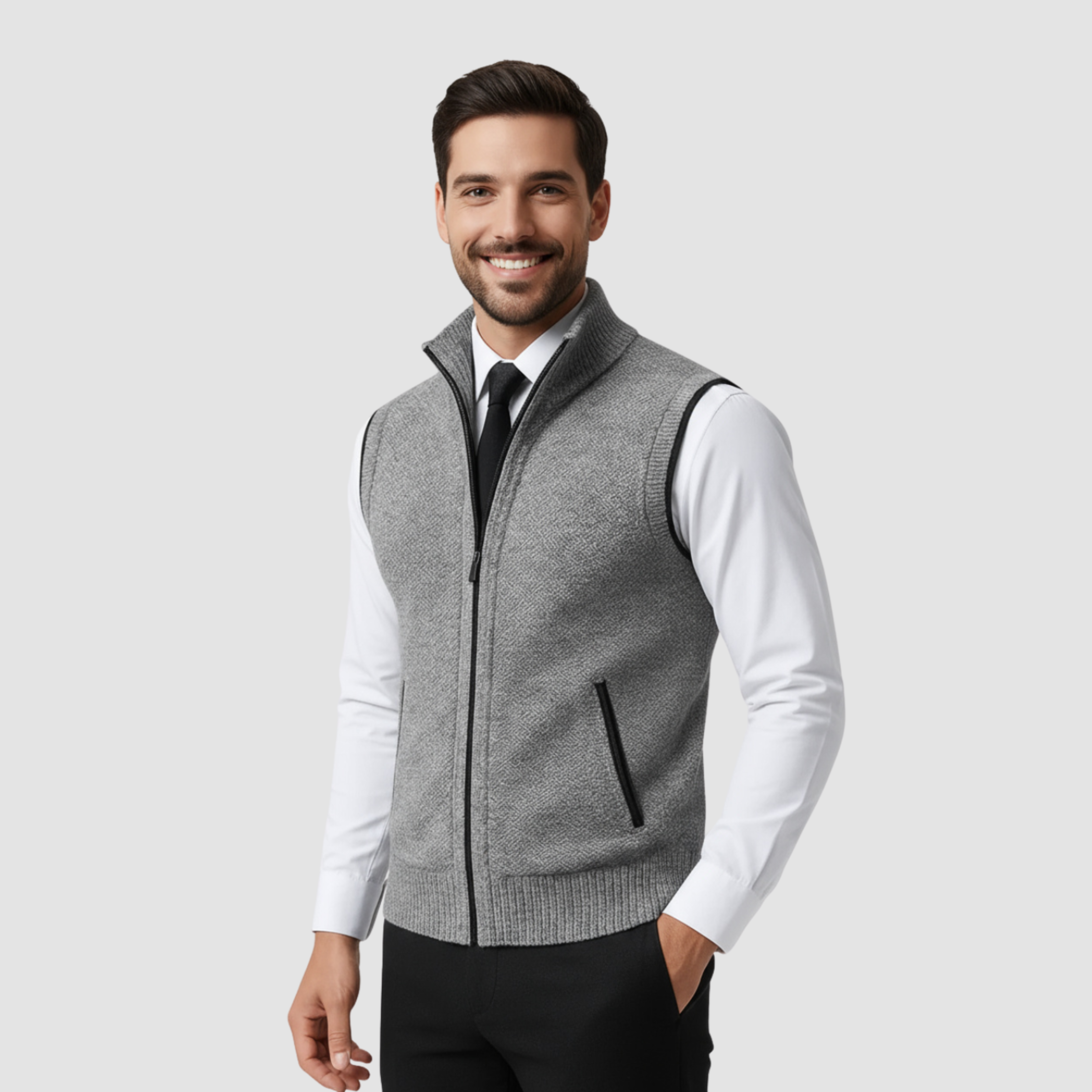 Gilet tricoté pour hommes avec fermeture éclair et poches pratiques