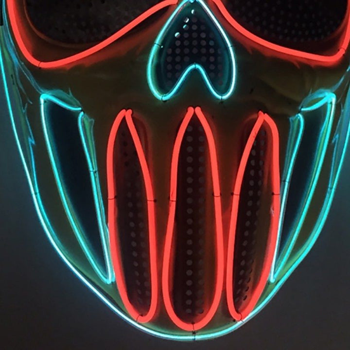Mască de craniu LED de Halloween - albastru neon și roșu, efect luminos înfricoșător
