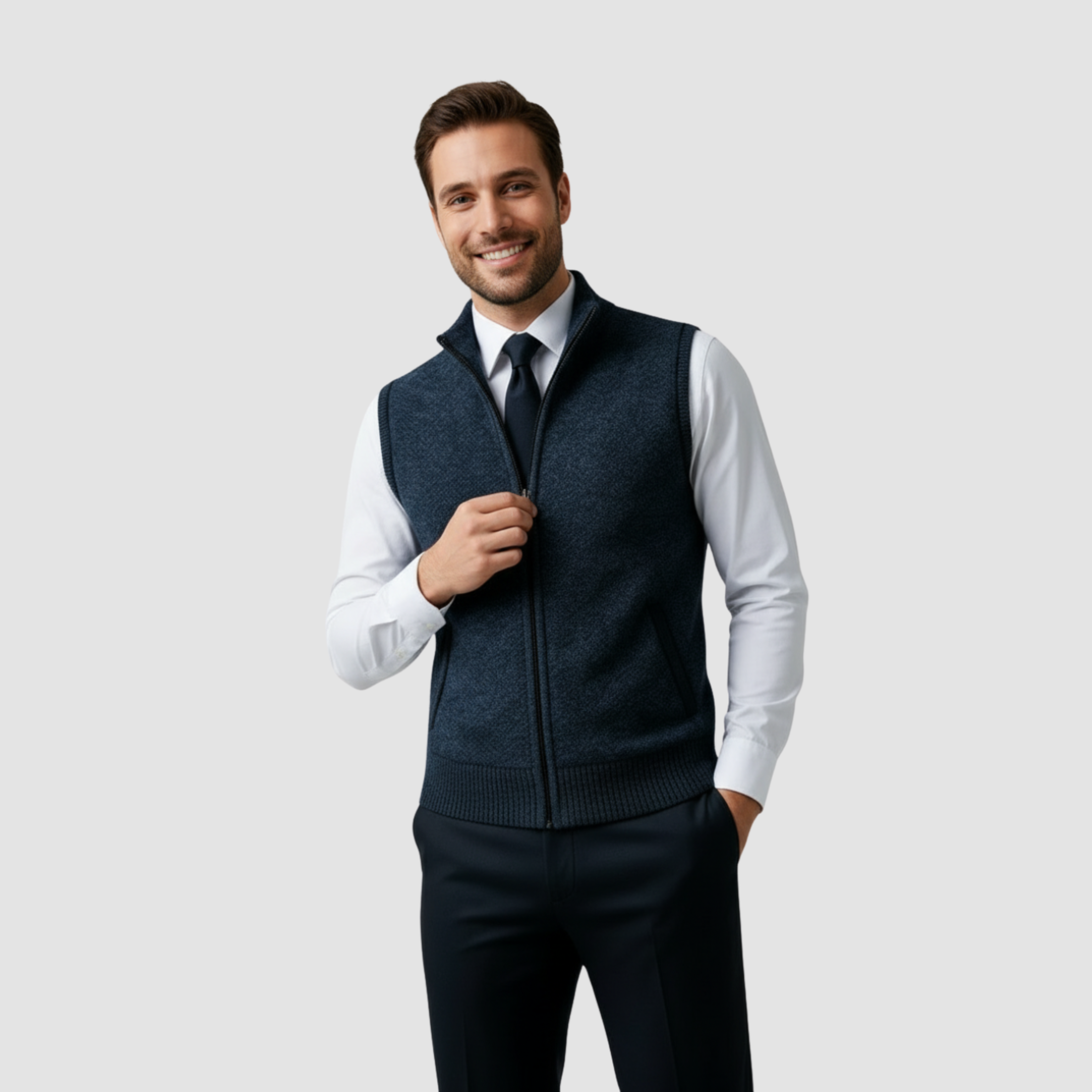 Gilet tricoté pour hommes avec fermeture éclair et poches pratiques