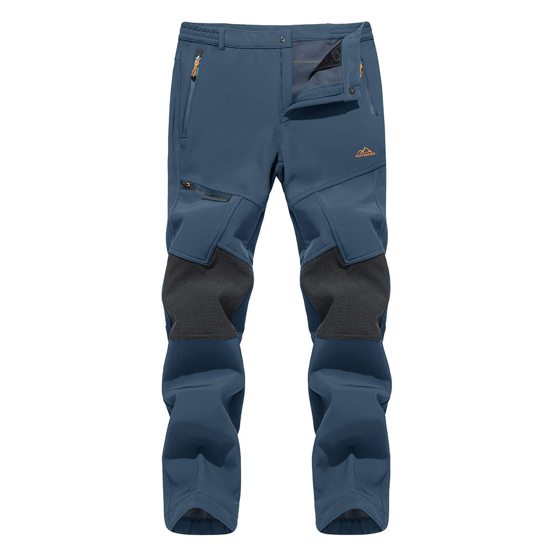Water-resistant men's ski pants with fleece lining and reinforced knees for winter sports