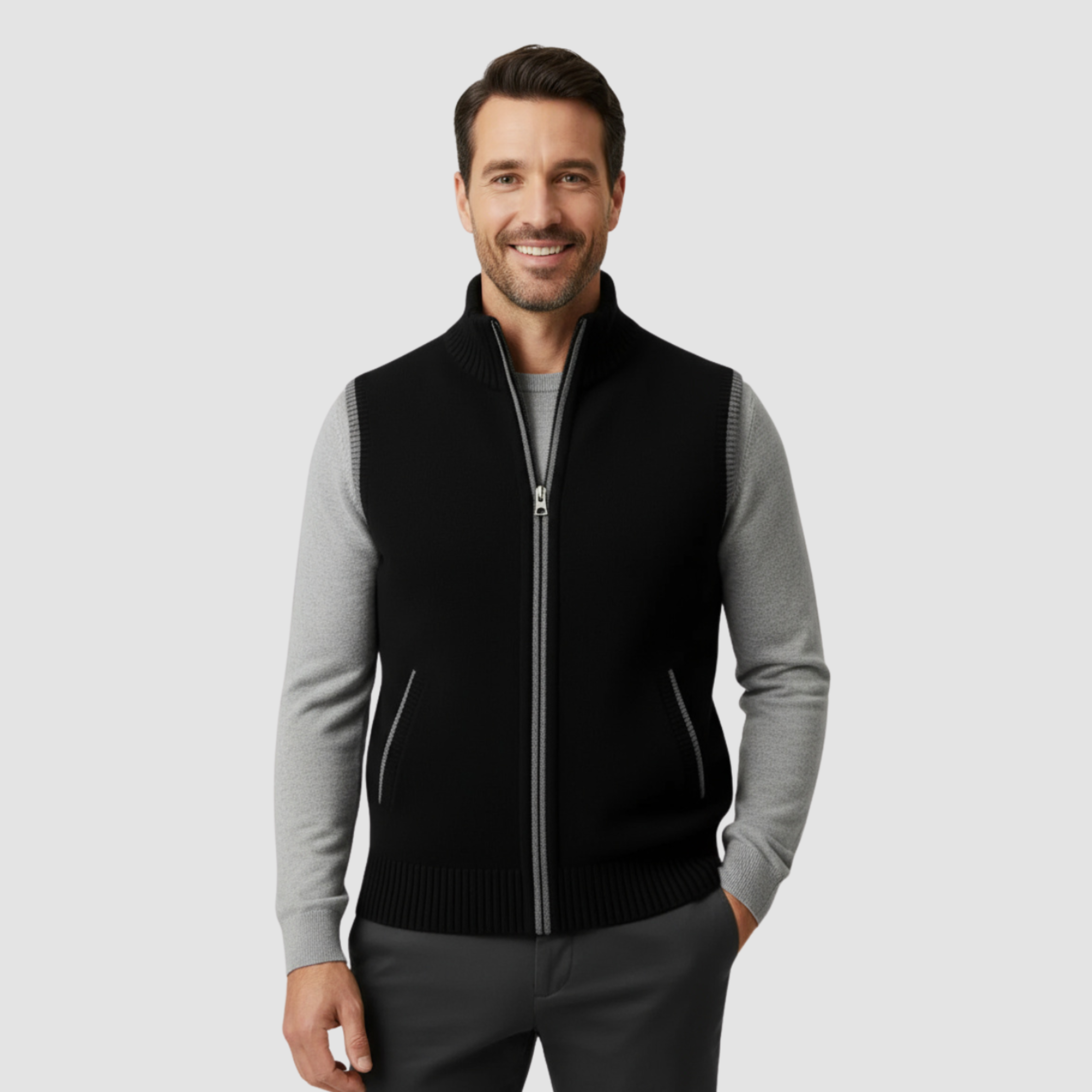 Gilet tricoté pour hommes avec fermeture éclair et poches pratiques