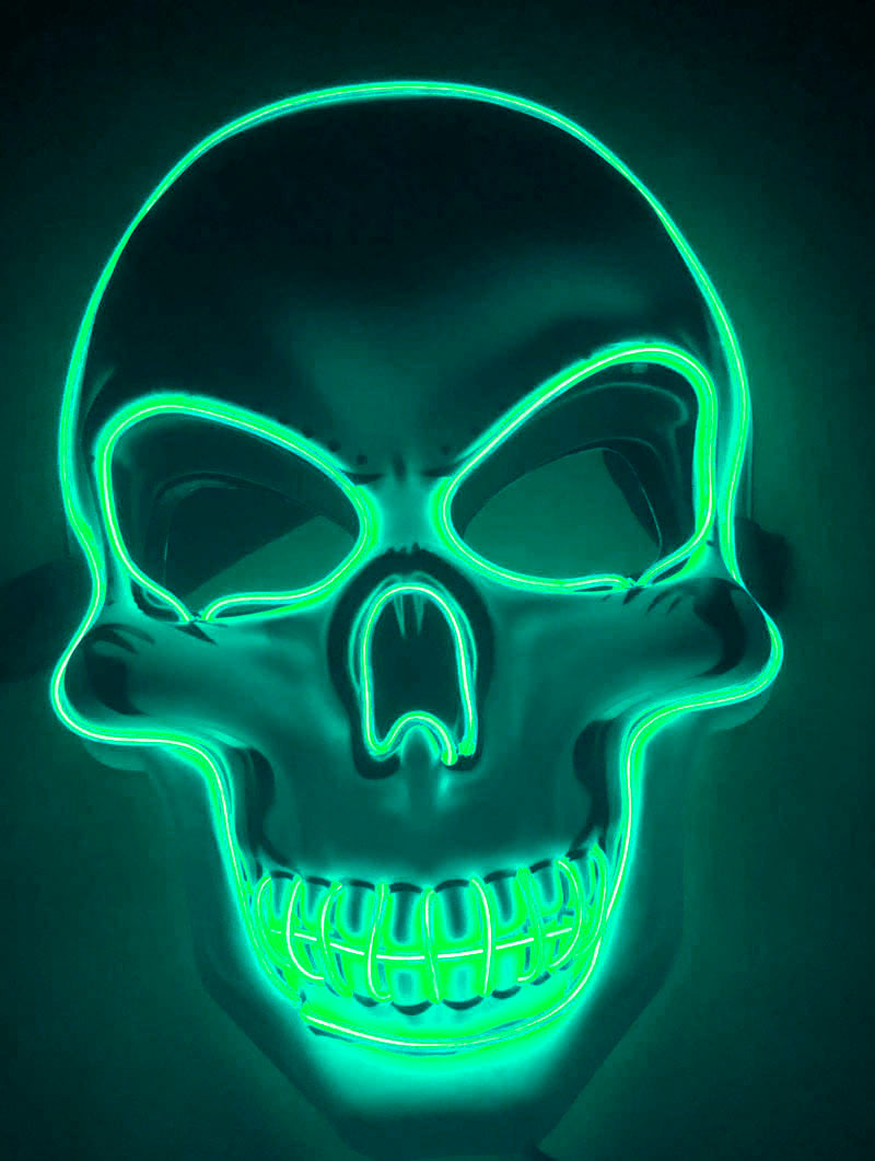 Máscara de calavera LED multicolor para Halloween - efecto neón luminoso y aterrador