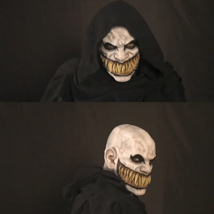 Máscara de terror realista en látex - dientes puntiagudos y mirada aterradora para Halloween