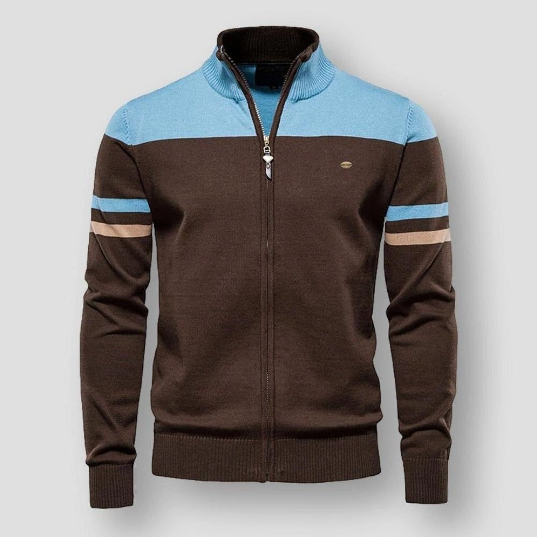 Heren Stribet Lynlås Sweater | 100% Bomuld Ståhals - Casual & Komfortabel