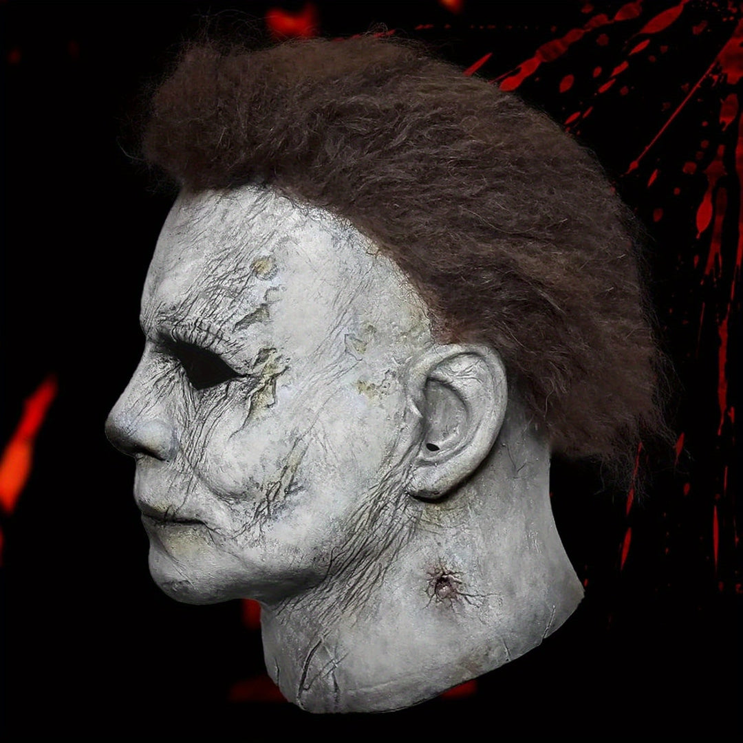 Máscara de terror de Halloween con juego de cuchillos - disfraz realista para adultos