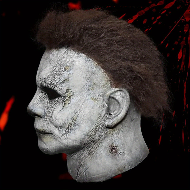 Máscara de terror de Halloween con juego de cuchillos - disfraz realista para adultos