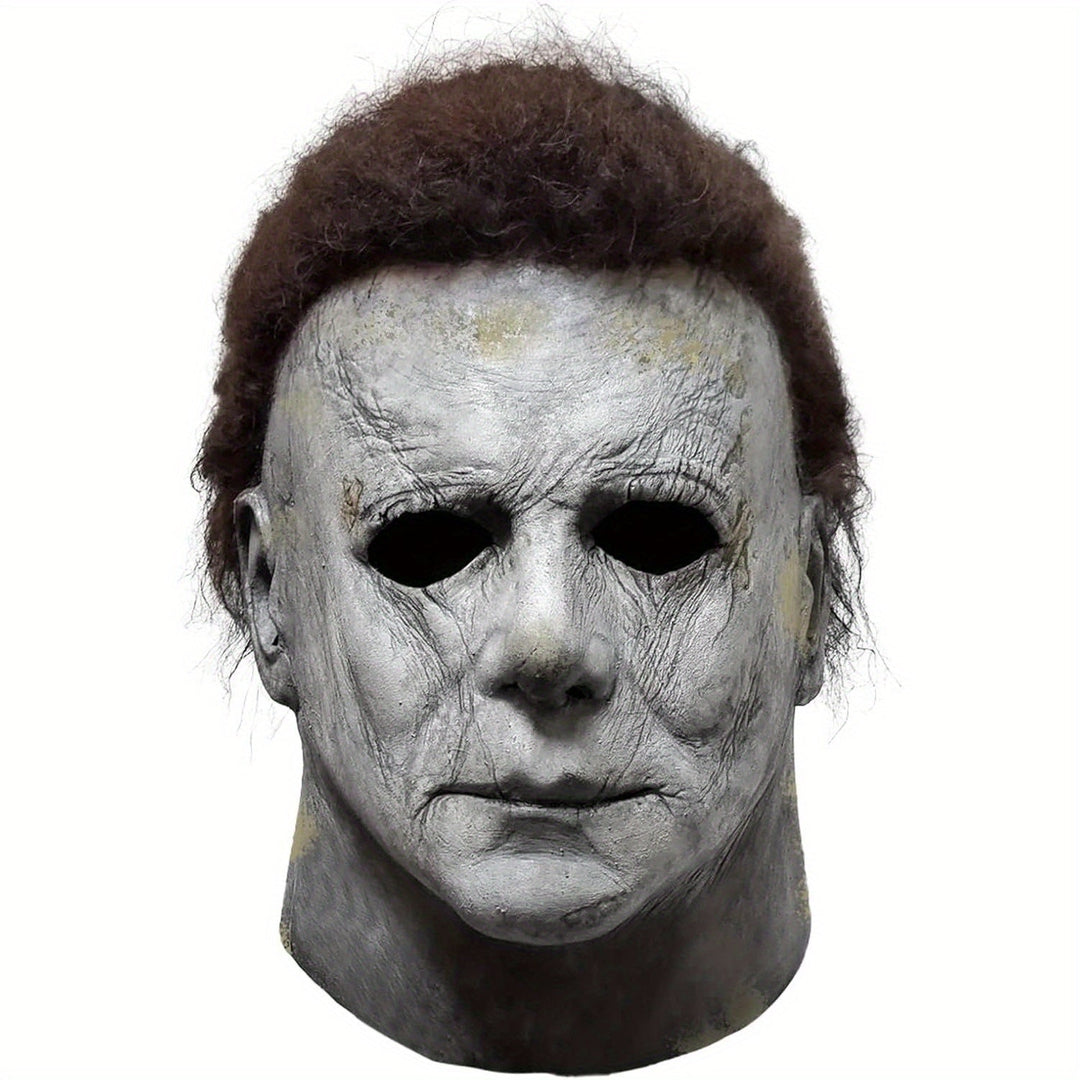 Máscara de terror de Halloween con juego de cuchillos - disfraz realista para adultos