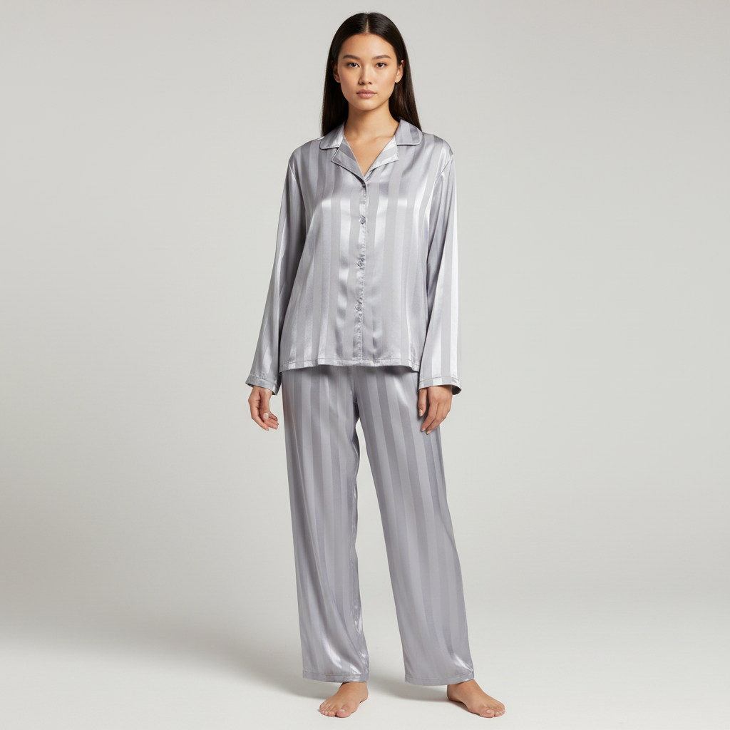 Ensemble en satin pour femmes avec haut et pantalon long au design élégant