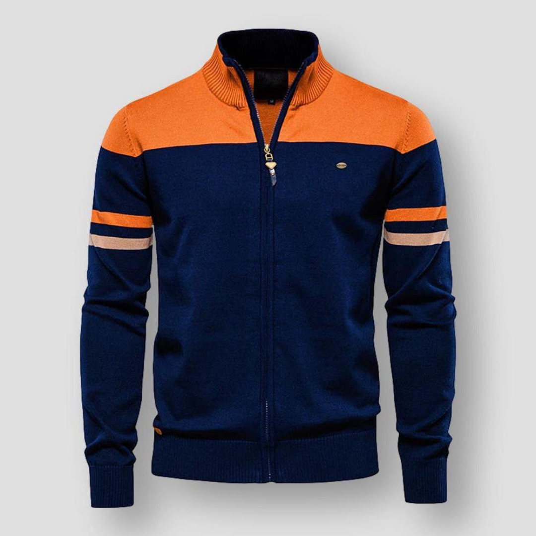 Heren Stribet Lynlås Sweater | 100% Bomuld Ståhals - Casual & Komfortabel