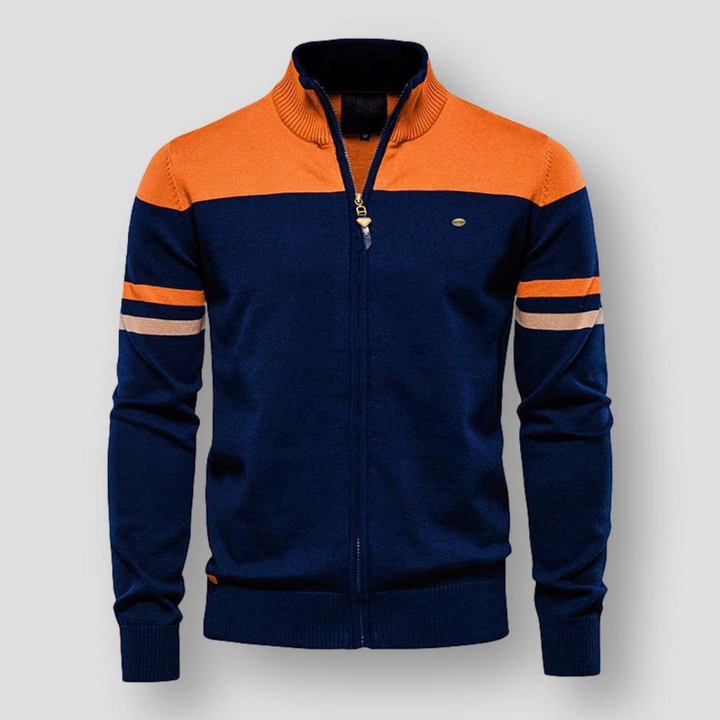 Heren Stribet Lynlås Sweater | 100% Bomuld Ståhals - Casual & Komfortabel