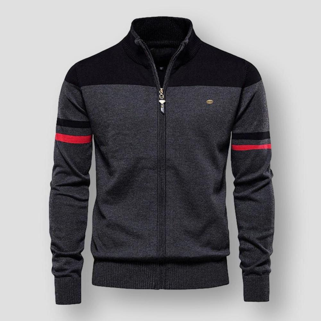 Heren Stribet Lynlås Sweater | 100% Bomuld Ståhals - Casual & Komfortabel
