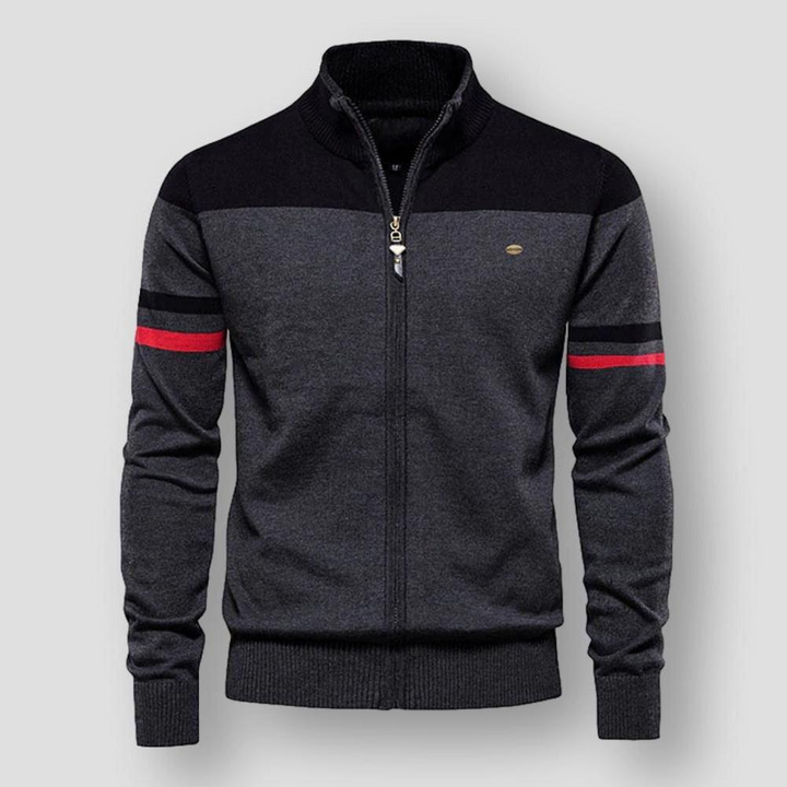 Heren Stribet Lynlås Sweater | 100% Bomuld Ståhals - Casual & Komfortabel