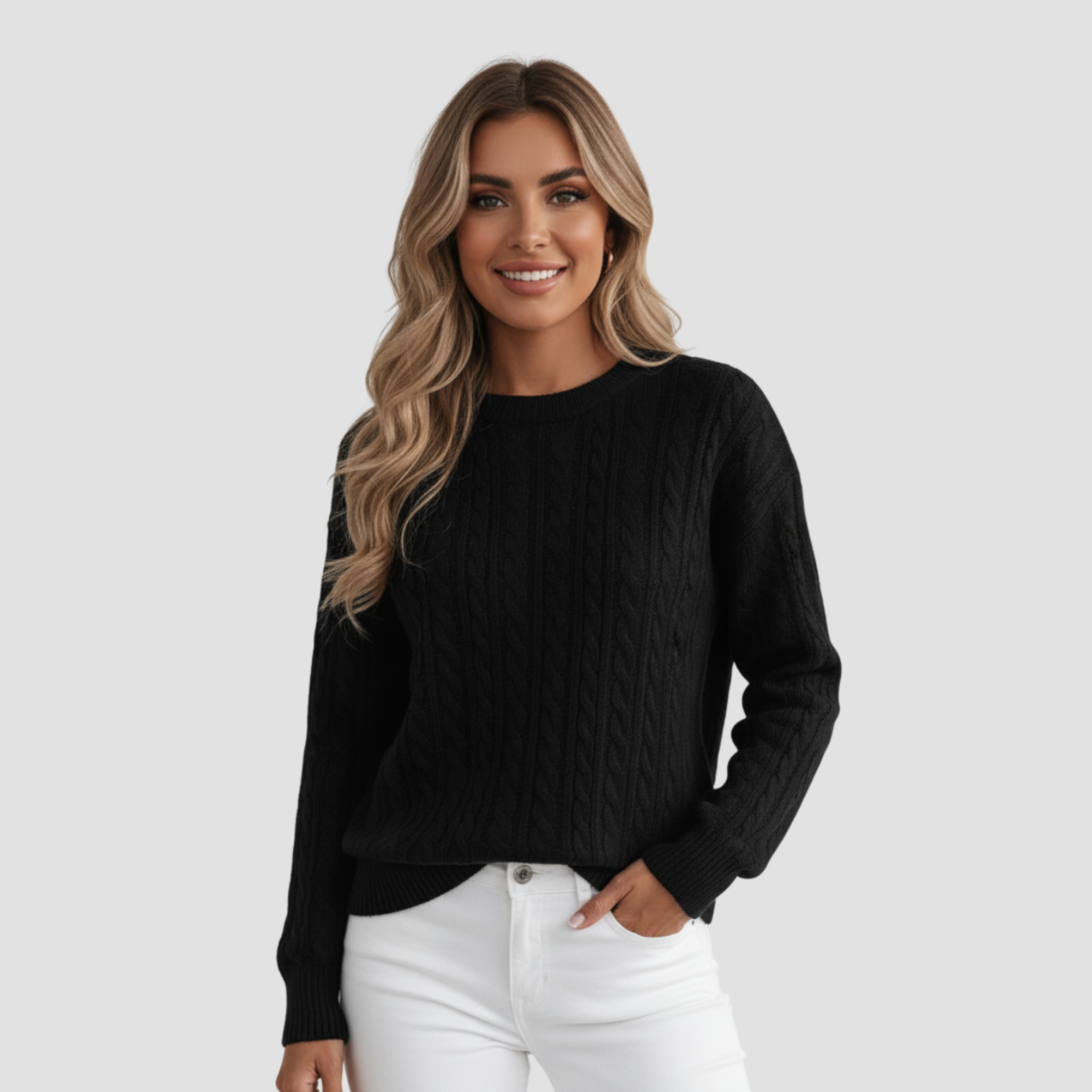Pull tricoté pour femmes avec col rond et boutons décoratifs