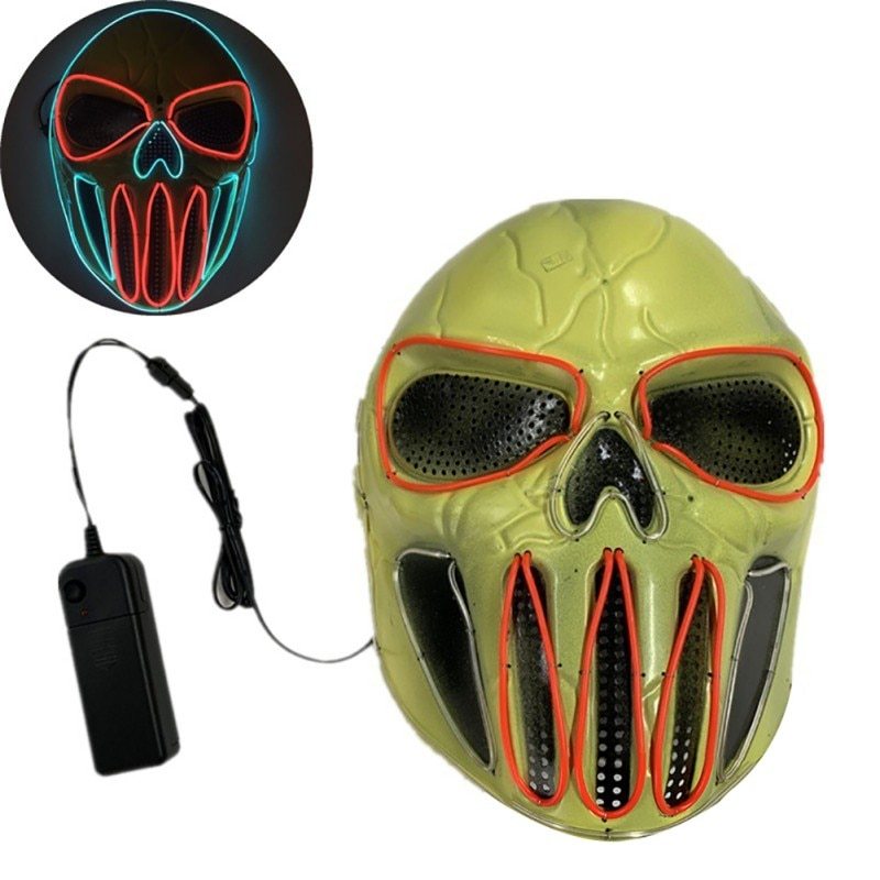 Mască de craniu LED de Halloween - albastru neon și roșu, efect luminos înfricoșător