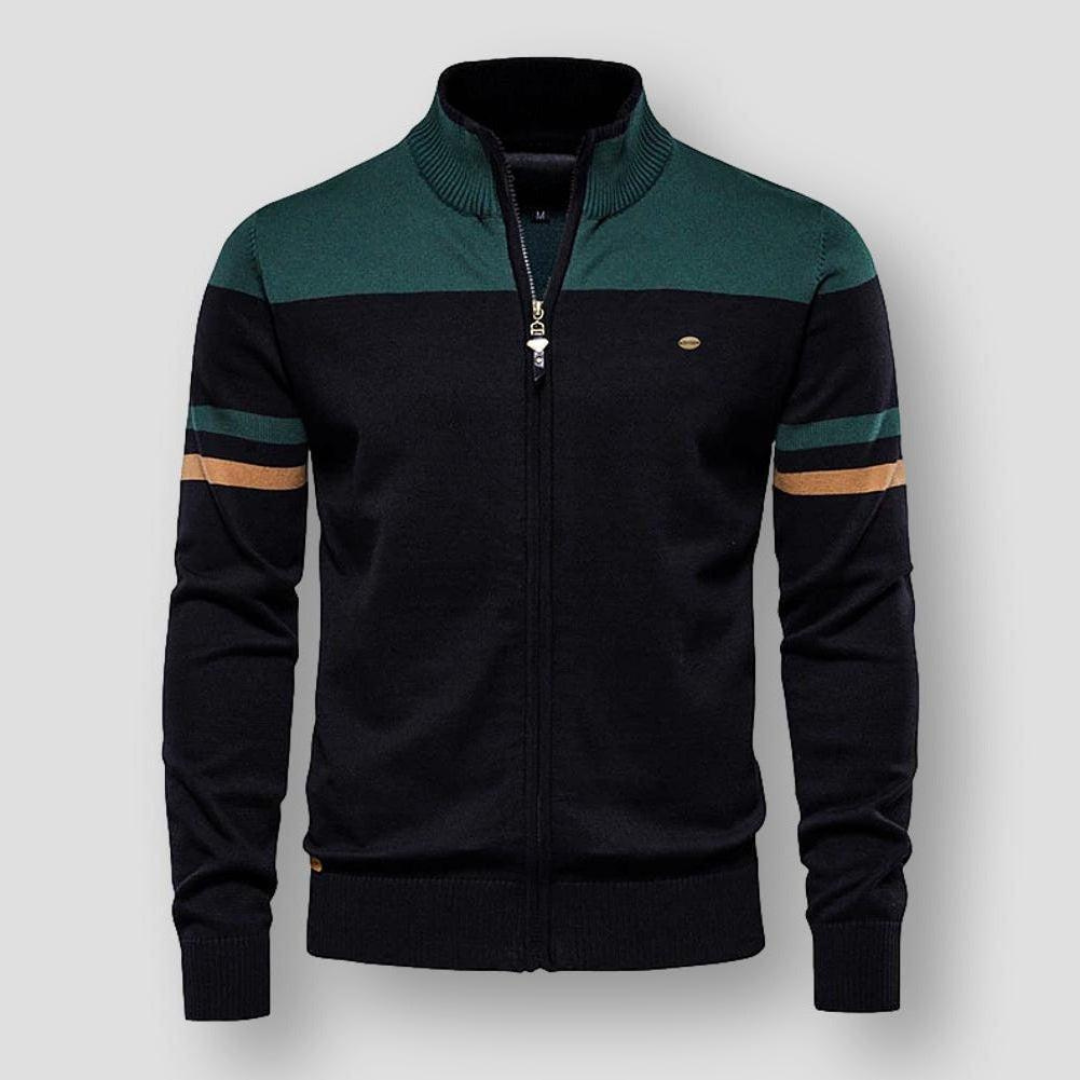 Heren Stribet Lynlås Sweater | 100% Bomuld Ståhals - Casual & Komfortabel