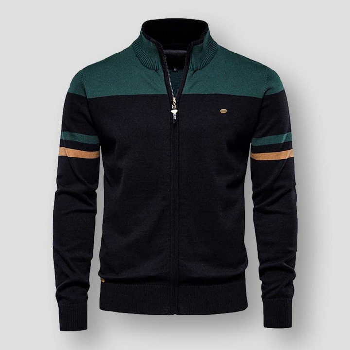 Heren Stribet Lynlås Sweater | 100% Bomuld Ståhals - Casual & Komfortabel