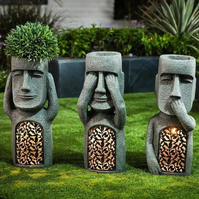 GardenDecor maceta artística - Iluminación LED solar integrada, resistente a la intemperie