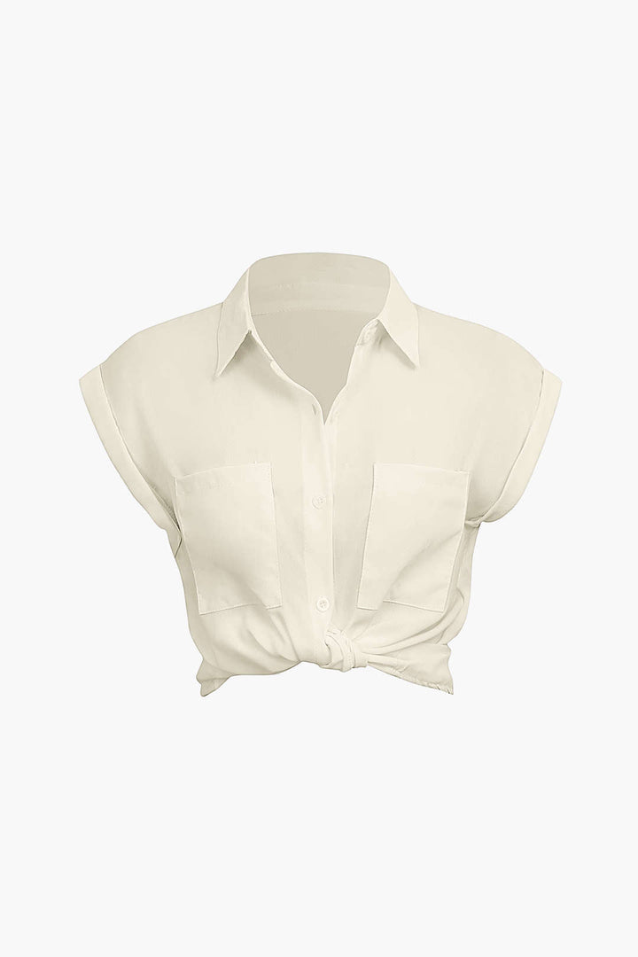 Vittoria Women's Shirt | Minimalist shirt with knot below and rolled up sleeves