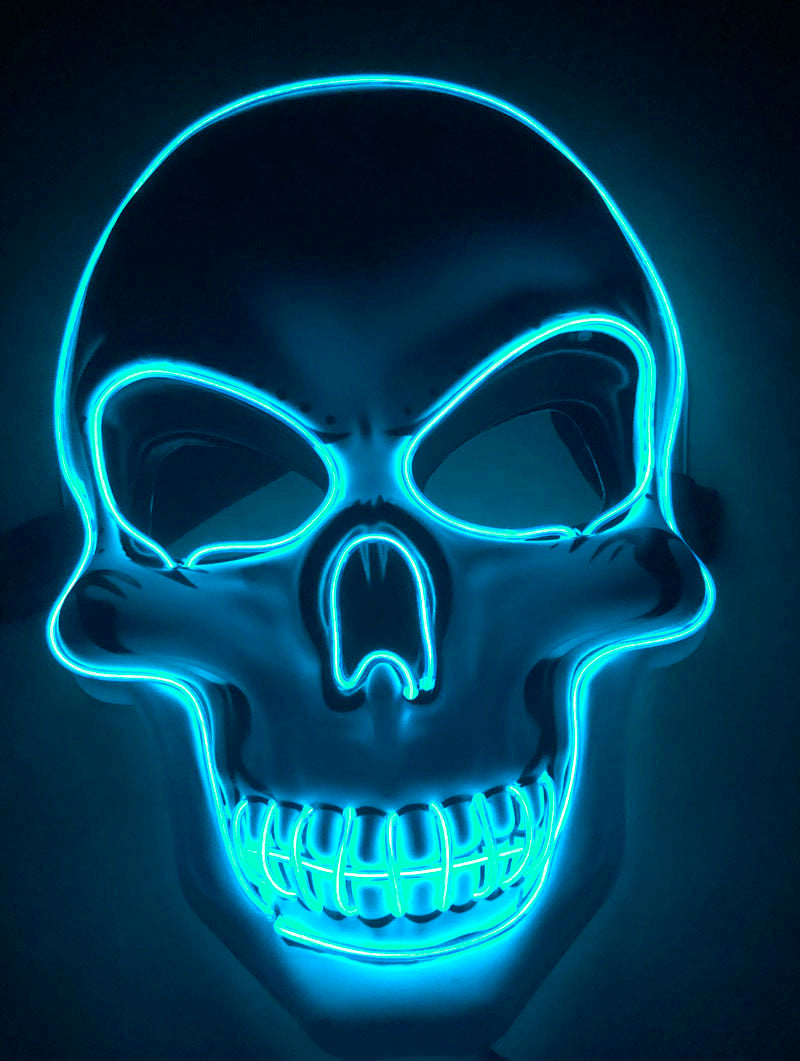 Máscara de calavera LED multicolor para Halloween - efecto neón luminoso y aterrador