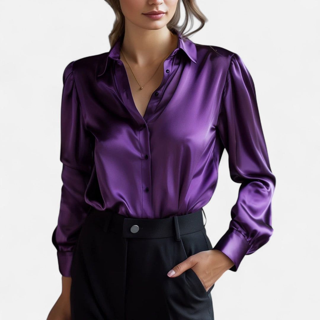 Dame Satin Bluse | Sort Langærmet Skjorte Elegant & Tidløs