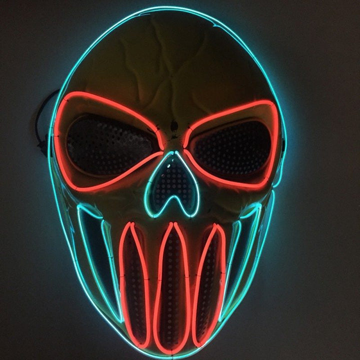 Mască de craniu LED de Halloween - albastru neon și roșu, efect luminos înfricoșător