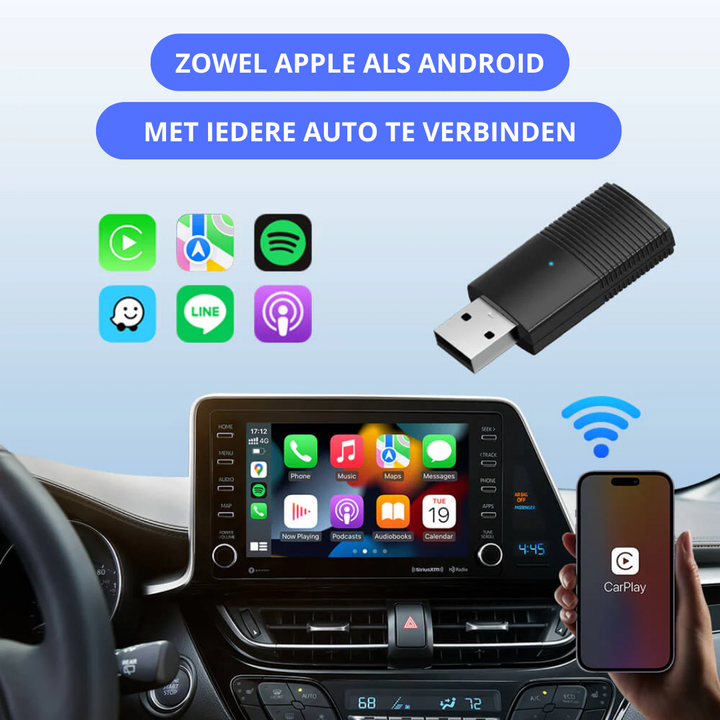 Langaton CarPlay-sovitin, yhteensopiva Applen ja Androidin kanssa | välitön plug & play -yhteys