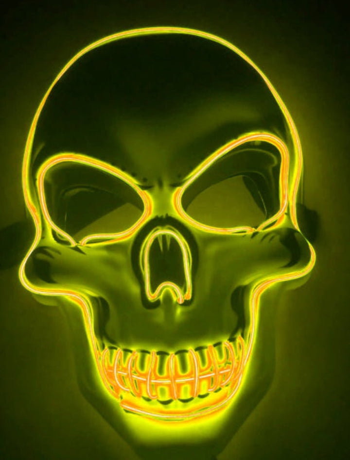 Máscara de calavera LED multicolor para Halloween - efecto neón luminoso y aterrador